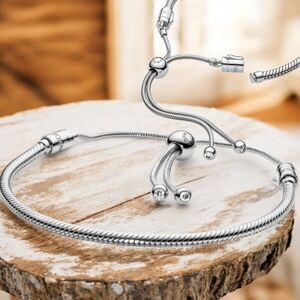 Like New 🩶 Pandora Moments Sterling Silver Snake Chain Bracelet With CZ